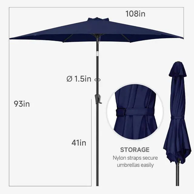Alt view image 3 of 7 - FLAME&SHADE Patio Umbrella Outdoor with Push Button Tilt, 9 ft Navy Blue | UV Protection, Waterproof, Porch Deck Umbrella for Pool, Lawn, Table, Garden, Backyard, Provides Shade