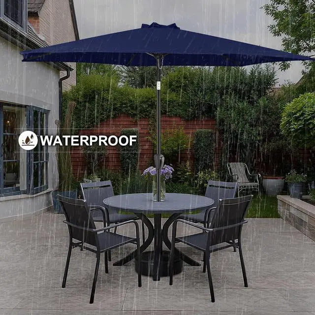 Alt view image 2 of 7 - FLAME&SHADE Patio Umbrella Outdoor with Push Button Tilt, 9 ft Navy Blue | UV Protection, Waterproof, Porch Deck Umbrella for Pool, Lawn, Table, Garden, Backyard, Provides Shade