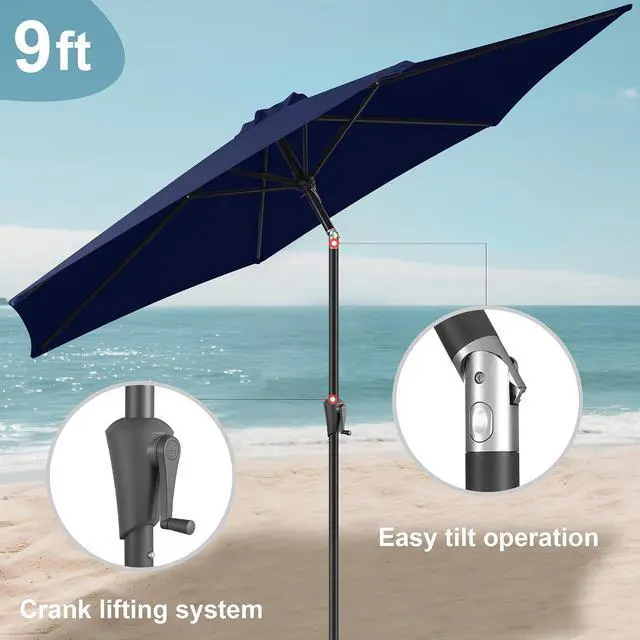 Alt view image 5 of 7 - FLAME&SHADE Patio Umbrella Outdoor with Push Button Tilt, 9 ft Navy Blue | UV Protection, Waterproof, Porch Deck Umbrella for Pool, Lawn, Table, Garden, Backyard, Provides Shade