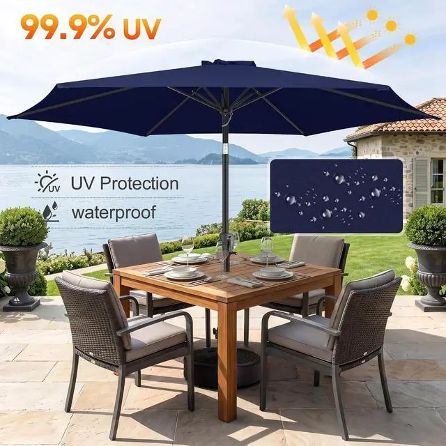Alt view image 4 of 7 - FLAME&SHADE Patio Umbrella Outdoor with Push Button Tilt, 9 ft Navy Blue | UV Protection, Waterproof, Porch Deck Umbrella for Pool, Lawn, Table, Garden, Backyard, Provides Shade