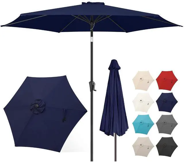 Main image of FLAME&SHADE Patio Umbrella Outdoor with Push Button Tilt, 9 ft Navy Blue | UV Protection, Waterproof, Porch Deck Umbrella for Pool, Lawn, Table, Garden, Backyard, Provides Shade