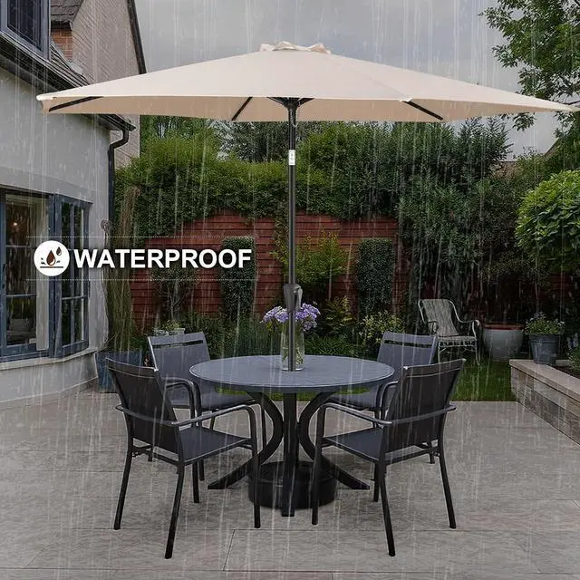 Alt view image 2 of 7 - FLAME&SHADE Patio Umbrella Outdoor with Push Button Tilt, 9 ft Beige | UV Protection, Waterproof, Porch Deck Umbrella for Pool, Lawn, Table, Garden, Backyard, Provides Shade