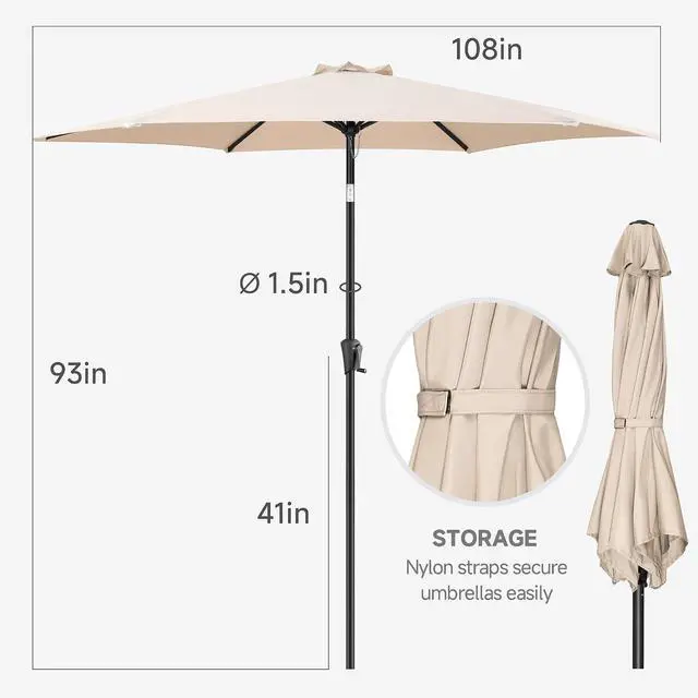 Alt view image 3 of 7 - FLAME&SHADE Patio Umbrella Outdoor with Push Button Tilt, 9 ft Beige | UV Protection, Waterproof, Porch Deck Umbrella for Pool, Lawn, Table, Garden, Backyard, Provides Shade