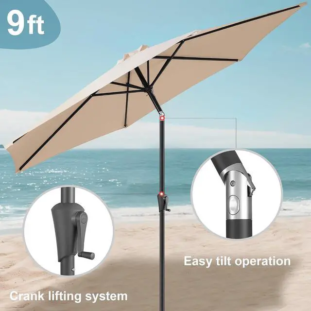 Alt view image 5 of 7 - FLAME&SHADE Patio Umbrella Outdoor with Push Button Tilt, 9 ft Beige | UV Protection, Waterproof, Porch Deck Umbrella for Pool, Lawn, Table, Garden, Backyard, Provides Shade