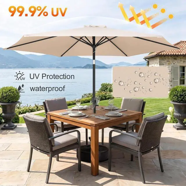 Alt view image 4 of 7 - FLAME&SHADE Patio Umbrella Outdoor with Push Button Tilt, 9 ft Beige | UV Protection, Waterproof, Porch Deck Umbrella for Pool, Lawn, Table, Garden, Backyard, Provides Shade