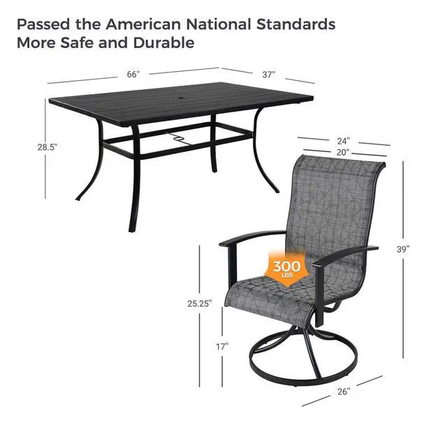 Alt view image 2 of 7 - Grand patio 10-Piece Patio Dining Set for 8, Outdoor Dining Set with Swiviel Patio Chairs & 1 Rectangular Woodgrain Dining Table with Umbrella Hole, Black & Grey Plaid
