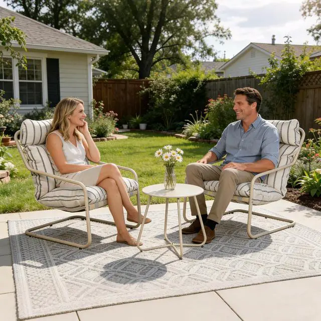 Alt view image 3 of 7 - Grand patio 3-Piece Patio Bistro Set with Thick Cushions and Side Table | Thick Cushions and Round Coffee Table, Oversized Outdoor Patio Furniture Set for Garden, Balcony, Backyard