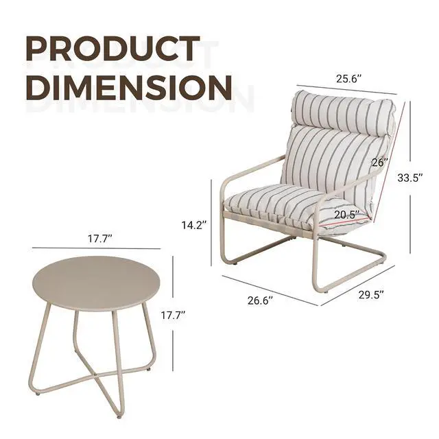 Alt view image 2 of 7 - Grand patio 3-Piece Patio Bistro Set with Thick Cushions and Side Table | Thick Cushions and Round Coffee Table, Oversized Outdoor Patio Furniture Set for Garden, Balcony, Backyard
