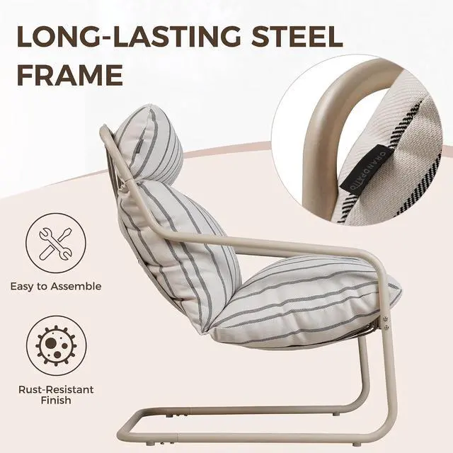 Alt view image 4 of 7 - Grand patio 3-Piece Patio Bistro Set with Thick Cushions and Side Table | Thick Cushions and Round Coffee Table, Oversized Outdoor Patio Furniture Set for Garden, Balcony, Backyard