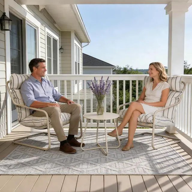 Alt view image 7 of 7 - Grand patio 3-Piece Patio Bistro Set with Thick Cushions and Side Table | Thick Cushions and Round Coffee Table, Oversized Outdoor Patio Furniture Set for Garden, Balcony, Backyard