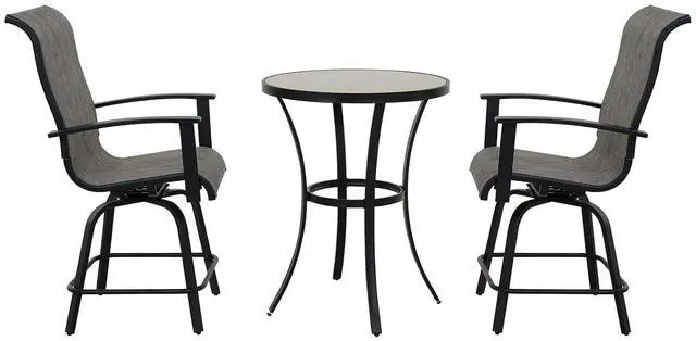 Main image of Grand patio Outdoor 3-Piece Counter Height Patio Furniture Set, Swivel Bar Stools with Ceramic Bar Table for Balcony, Poolside, Backyard, Garden (Coffee, 3PC)