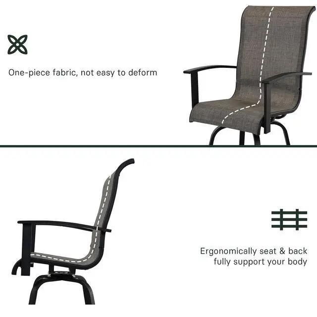 Alt view image 7 of 7 - Grand patio Outdoor 3-Piece Counter Height Patio Furniture Set, Swivel Bar Stools with Ceramic Bar Table for Balcony, Poolside, Backyard, Garden (Coffee, 3PC)