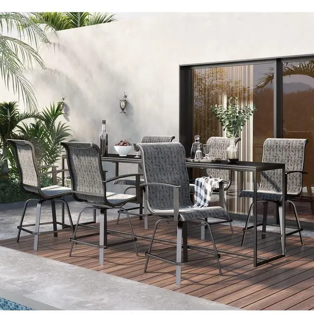 Alt view image 2 of 7 - Grand patio Outdoor Counter Height Patiol Stools Set of 2, Swivel Bar Chairs for Balcony, Poolside, Backyard, Garden ((Black&Grey Plaid, 6PC)