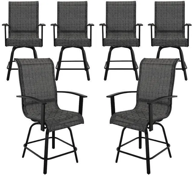 Main image of Grand patio Outdoor Counter Height Patiol Stools Set of 2, Swivel Bar Chairs for Balcony, Poolside, Backyard, Garden ((Black&Grey Plaid, 6PC)