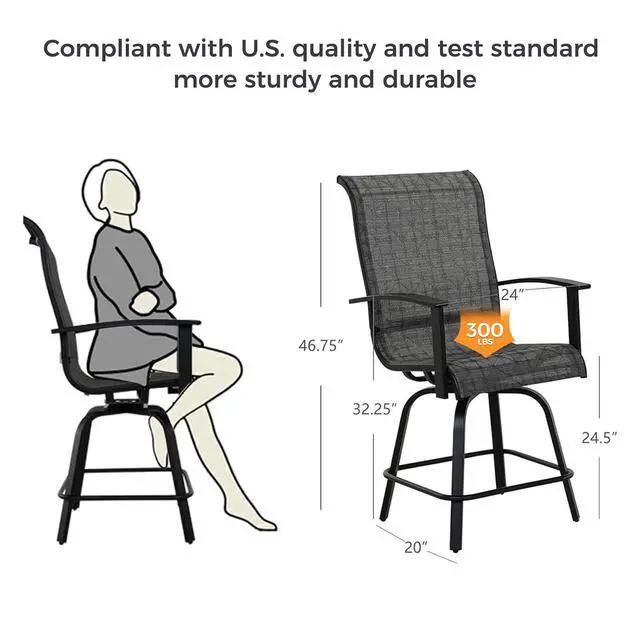 Alt view image 3 of 7 - Grand patio Outdoor Counter Height Patiol Stools Set of 2, Swivel Bar Chairs for Balcony, Poolside, Backyard, Garden ((Black&Grey Plaid, 6PC)