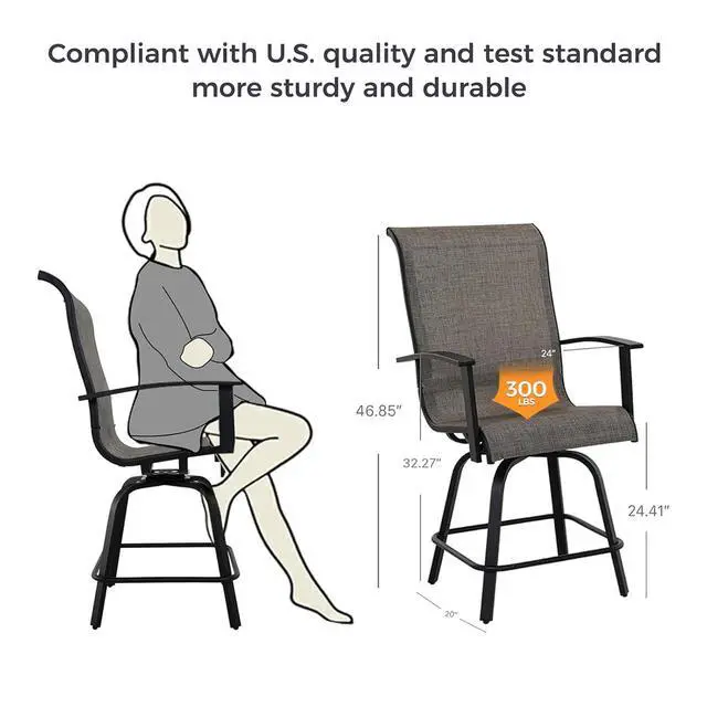 Alt view image 3 of 7 - Grand patio Outdoor Counter Height Patio Stools Set of 2, Swivel Bar Chairs for Balcony, Poolside, Backyard, Garden (Coffee, 2PC)
