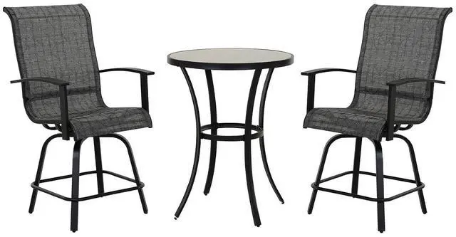 Main image of Grand patio Outdoor 3-Piece Swivel Bar Set, Counter Height Stools with Ceramic Bar Table for Balcony, Poolside, Backyard, Garden (Black&Grey Plaid, 3PC)