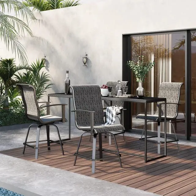 Alt view image 2 of 7 - Grand patio Outdoor Counter Height Patiol Stools Set of 4, Swivel Bar Chairs for Balcony, Poolside, Backyard, Garden ((Black&Grey Plaid, 4PC)
