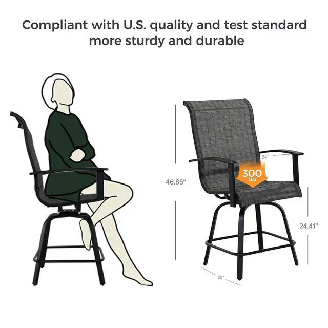 Alt view image 3 of 7 - Grand patio Outdoor 3-Piece Swivel Bar Set, Counter Height Stools with Ceramic Bar Table for Balcony, Poolside, Backyard, Garden (Black&Grey Plaid, 3PC)