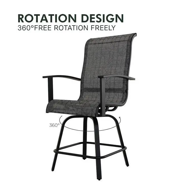 Alt view image 5 of 7 - Grand patio Outdoor 3-Piece Swivel Bar Set, Counter Height Stools with Ceramic Bar Table for Balcony, Poolside, Backyard, Garden (Black&Grey Plaid, 3PC)