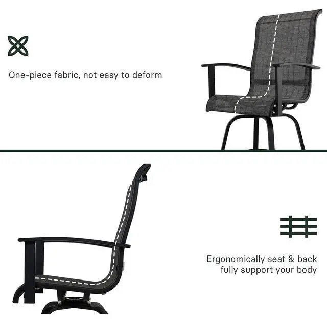 Alt view image 7 of 7 - Grand patio Outdoor 3-Piece Swivel Bar Set, Counter Height Stools with Ceramic Bar Table for Balcony, Poolside, Backyard, Garden (Black&Grey Plaid, 3PC)
