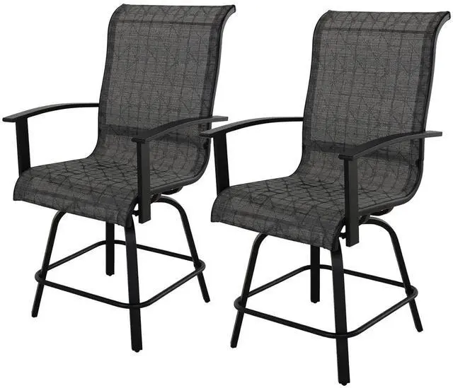Main image of Grand patio Outdoor Counter Height Patio Stools Set of 2, Swivel Bar Chairs for Balcony, Poolside, Backyard, Garden (Black&Grey Plaid, 2PC)