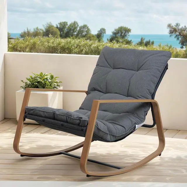Main image of Grand patio Outdoor Rocking Chair with Cushion and Armrest, Dark Grey | 30° Smooth Gliding Motion,Comfortable Padded Seat-Easy Assembly, Living Room, Balcony, Porch, Patio, Garden, Lawn -Dark Grey
