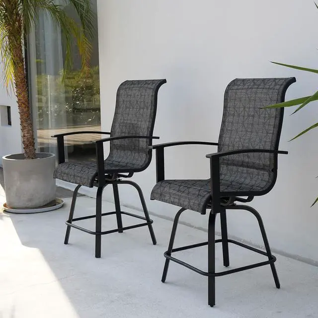 Alt view image 2 of 7 - Grand patio Outdoor Counter Height Patio Stools Set of 2, Swivel Bar Chairs for Balcony, Poolside, Backyard, Garden (Black&Grey Plaid, 2PC)