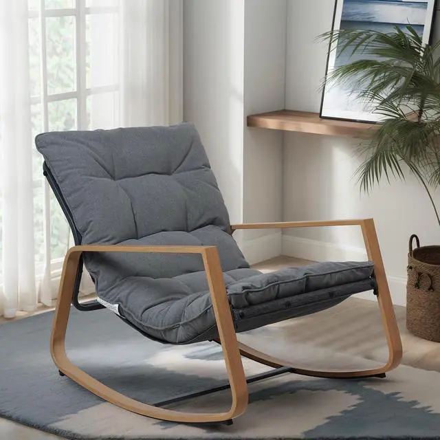 Alt view image 7 of 7 - Grand patio Outdoor Rocking Chair with Cushion and Armrest, Dark Grey | 30° Smooth Gliding Motion,Comfortable Padded Seat-Easy Assembly, Living Room, Balcony, Porch, Patio, Garden, Lawn -Dark Grey