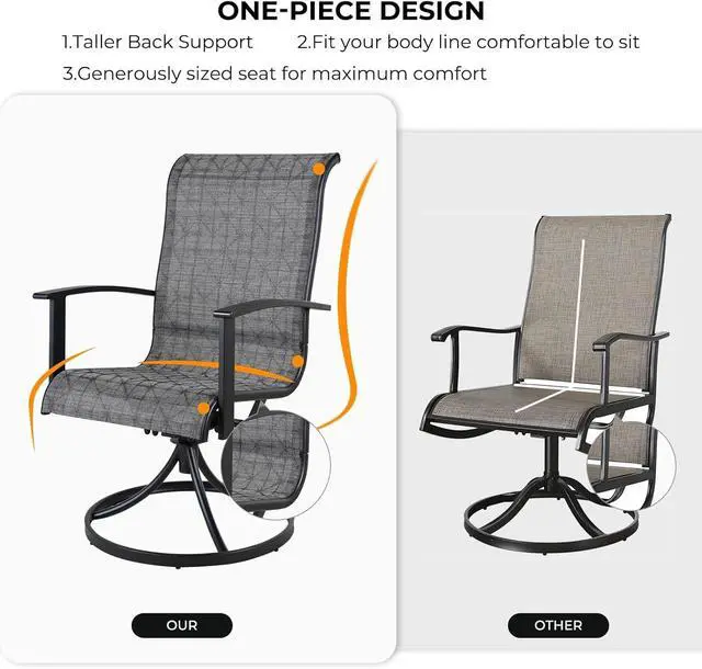 Alt view image 4 of 6 - Grand patio 5-Piece Outdoor Furniture Conversation Sets with 32 Inch CSA Approved 40000 BTU Heat Propane Gas Fire Pit Table Outdoor Swivel Rocking Chair 4-Piece Black & Grey Plaid Dining Chair Set