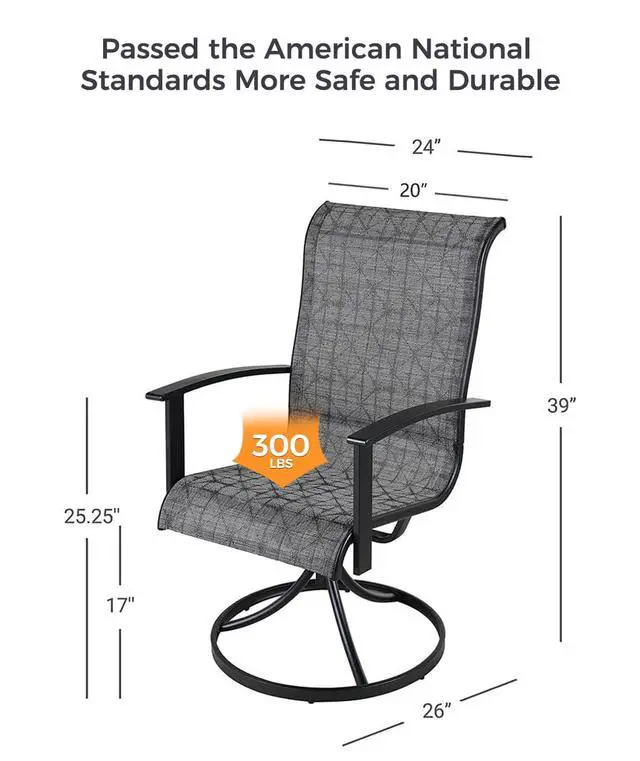 Alt view image 5 of 6 - Grand patio 5-Piece Outdoor Furniture Conversation Sets with 32 Inch CSA Approved 40000 BTU Heat Propane Gas Fire Pit Table Outdoor Swivel Rocking Chair 4-Piece Black & Grey Plaid Dining Chair Set