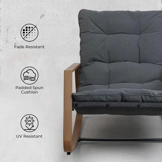 Alt view image 4 of 7 - Grand patio Outdoor Rocking Chair with Cushion and Armrest, Dark Grey | 30° Smooth Gliding Motion,Comfortable Padded Seat-Easy Assembly, Living Room, Balcony, Porch, Patio, Garden, Lawn -Dark Grey