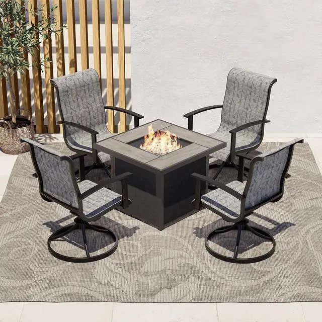 Main image of Grand patio 5-Piece Outdoor Furniture Conversation Sets with 32 Inch CSA Approved 40000 BTU Heat Propane Gas Fire Pit Table Outdoor Swivel Rocking Chair 4-Piece Black & Grey Plaid Dining Chair Set