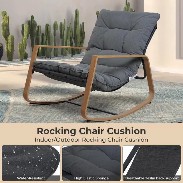 Alt view image 5 of 7 - Grand patio Outdoor Rocking Chair with Cushion and Armrest, Dark Grey | 30° Smooth Gliding Motion,Comfortable Padded Seat-Easy Assembly, Living Room, Balcony, Porch, Patio, Garden, Lawn -Dark Grey