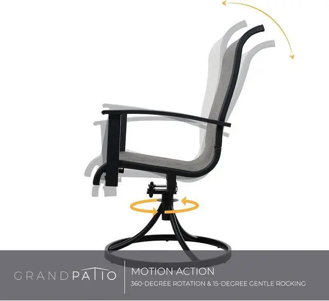 Alt view image 6 of 6 - Grand patio 5-Piece Outdoor Furniture Conversation Sets with 32 Inch CSA Approved 40000 BTU Heat Propane Gas Fire Pit Table Outdoor Swivel Rocking Chair 4-Piece Black & Grey Plaid Dining Chair Set