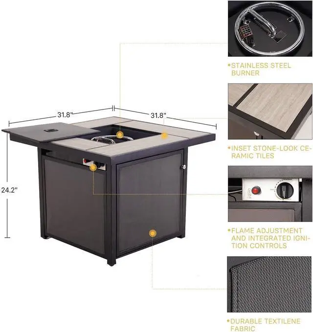 Alt view image 3 of 6 - Grand patio 5-Piece Outdoor Furniture Conversation Sets with 32 Inch CSA Approved 40000 BTU Heat Propane Gas Fire Pit Table Outdoor Swivel Rocking Chair 4-Piece Black & Grey Plaid Dining Chair Set