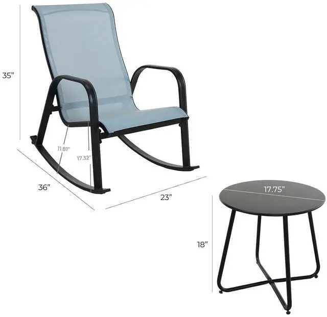 Alt view image 3 of 7 - Grand patio Outdoor Bistro Set, Patio Rocking Chair Set of 3 for Front Porch Garden Patio Backyard (Blue)