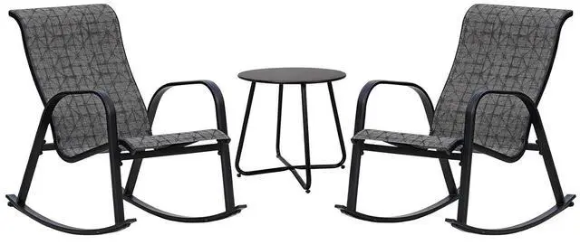 Main image of Grand patio Outdoor Rocking Bistro Set, Patio Rocking Chair Set of 3 for Front Porch Garden Patio Backyard (Black & Grey Plaid)