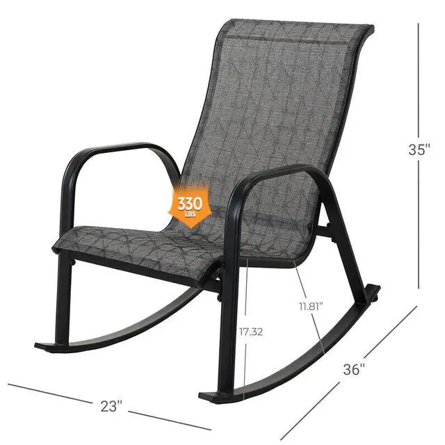 Alt view image 3 of 6 - Grand patio Outdoor Rocking Bistro Set, Patio Rocking Chair Set of 3 for Front Porch Garden Patio Backyard (Black & Grey Plaid)