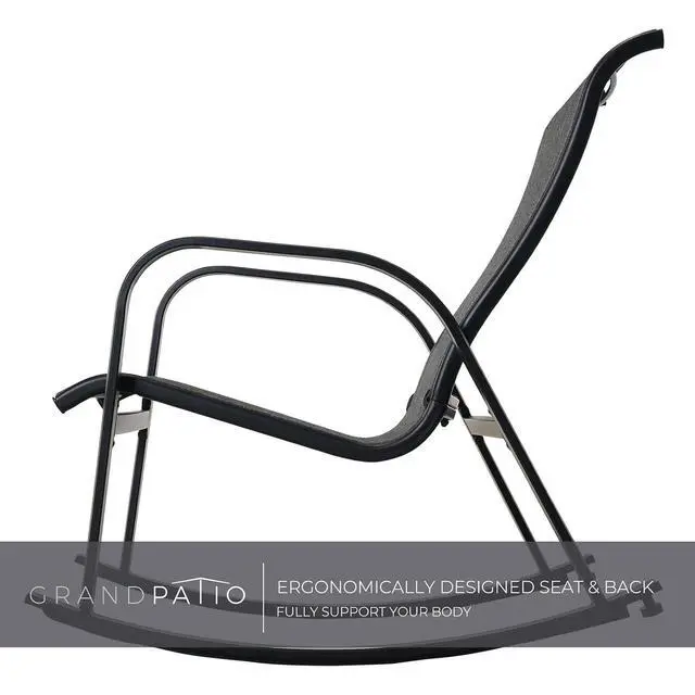Alt view image 4 of 6 - Grand patio Outdoor Rocking Bistro Set, Patio Rocking Chair Set of 3 for Front Porch Garden Patio Backyard (Black & Grey Plaid)