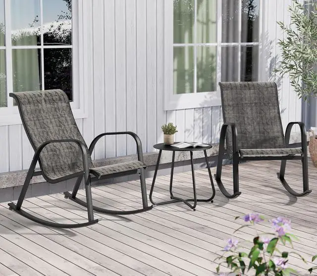 Alt view image 6 of 6 - Grand patio Outdoor Rocking Bistro Set, Patio Rocking Chair Set of 3 for Front Porch Garden Patio Backyard (Black & Grey Plaid)