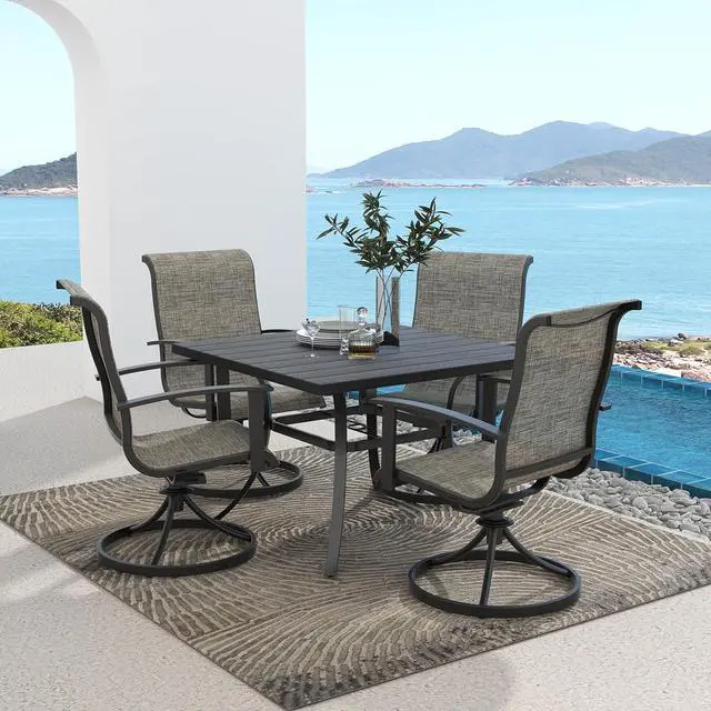 Main image of Grand patio Outdoor Dining Set of 5, Outdoor Table and Chairs Set, 4 Padded Mesh Sling Swivel Rocker Patio Chair & 36'' x36'' Square Dining Table(1.5'' Umbrella Hole), Mixed Coffee
