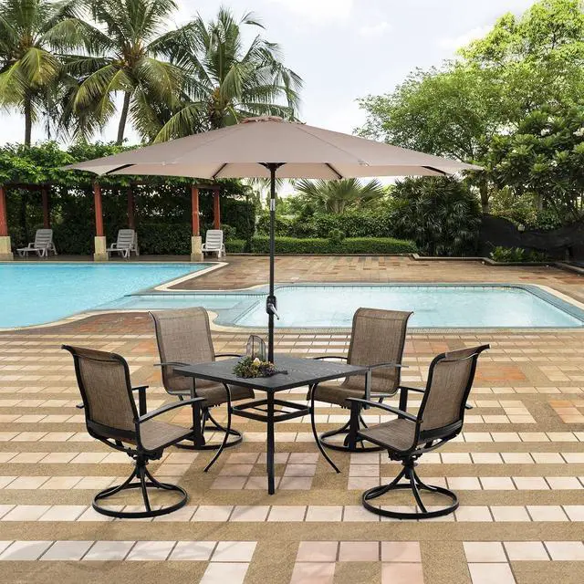 Alt view image 2 of 7 - Grand patio Outdoor Dining Set of 5, Outdoor Table and Chairs Set, 4 Padded Mesh Sling Swivel Rocker Patio Chair & 36'' x36'' Square Dining Table(1.5'' Umbrella Hole), Mixed Coffee