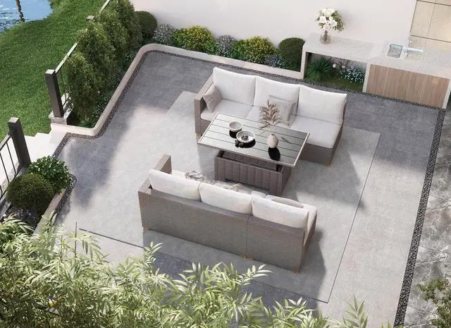 Main image of Grand patio 5 Pieces Wicker Modular Sectional Sofa Set, All-Weather Wicker Patio Furniture Sets with Coffee Dining Table,Adjustable Slat Lift Top for Livingroom Backyard(Greige)