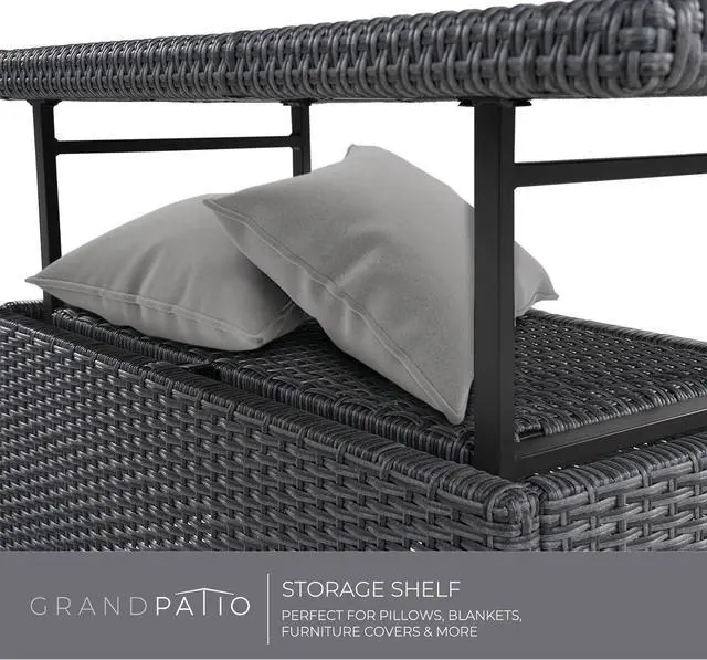 Alt view image 5 of 7 - Grand patio 5 Pieces Wicker Modular Sectional Sofa Set, All-Weather Wicker Patio Furniture Sets with Coffee Dining Table,Adjustable Slat Lift Top for Livingroom Backyard(Greige)