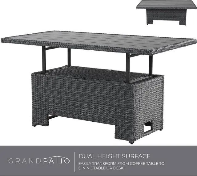 Alt view image 4 of 7 - Grand patio 5 Pieces Wicker Modular Sectional Sofa Set, All-Weather Wicker Patio Furniture Sets with Coffee Dining Table,Adjustable Slat Lift Top for Livingroom Backyard(Greige)