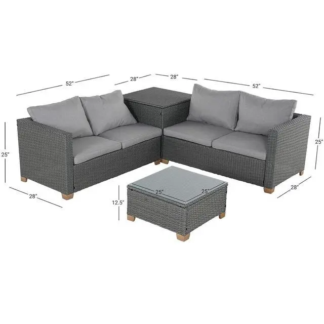 Alt view image 2 of 7 - Grand patio 4 Pieces Wicker Modular Sectional Sofa Set, Indoor & Outdoor Conversation Sets with Storage Box and Rattan Coffee Table for Livingroom Patio Backyard Garden, Light Gray