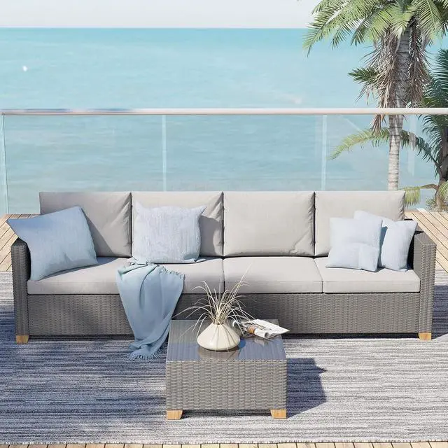 Alt view image 3 of 7 - Grand patio 3 Pieces Modular Sectional Sofa Set, 4 Seats Indoor & Outdoor Conversation Sets, Modular Sofa Sets with Olefin Cushions for Livingroom Backyard Garden Poolside Patio & Greige