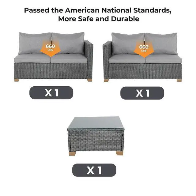 Alt view image 4 of 7 - Grand patio 3 Pieces Modular Sectional Sofa Set, 4 Seats Indoor & Outdoor Conversation Sets, Modular Sofa Sets with Olefin Cushions for Livingroom Backyard Garden Poolside Patio & Greige