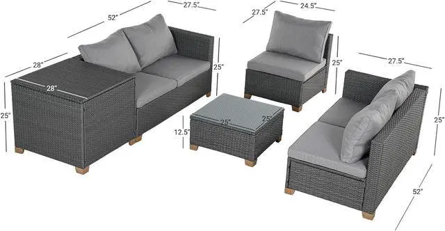 Alt view image 2 of 7 - Grand patio 5 Pieces Wicker Modular Sectional Sofa Set, Modular Sectional Sofa Sets with Olefin Cushions and Storage Table for Backyard Garden Poolside Patio & Greige